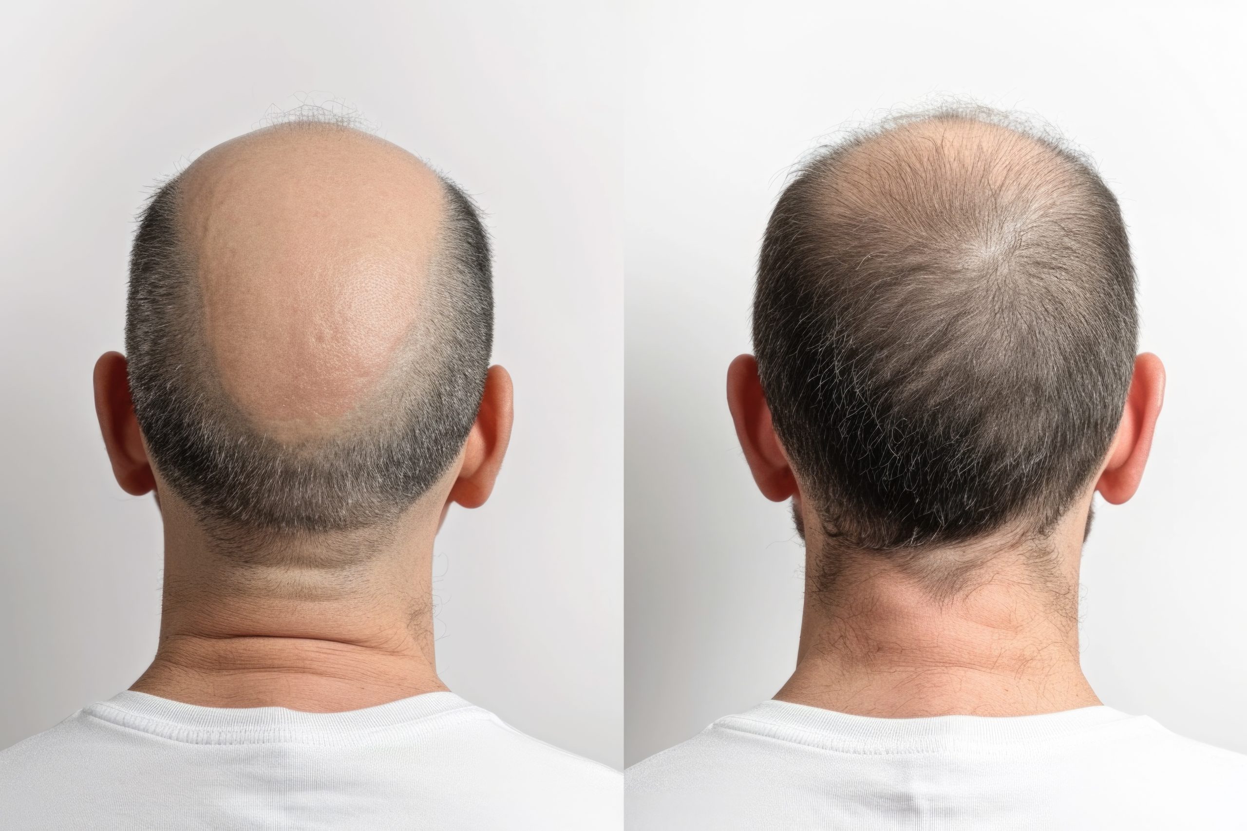 Hair restoration progress showing male pattern hair regrowth