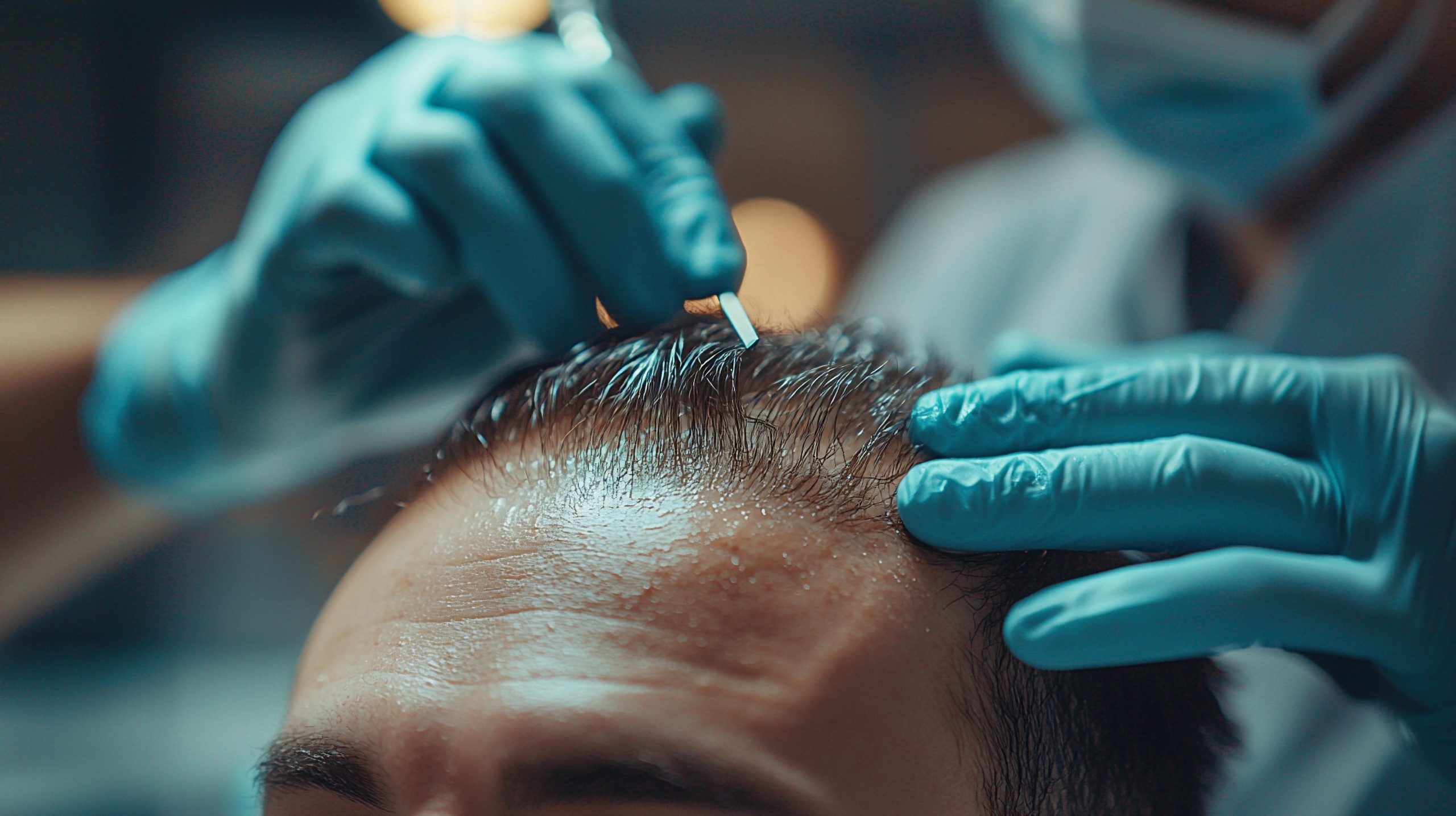 Patient undergoing a medical hair restoration procedure